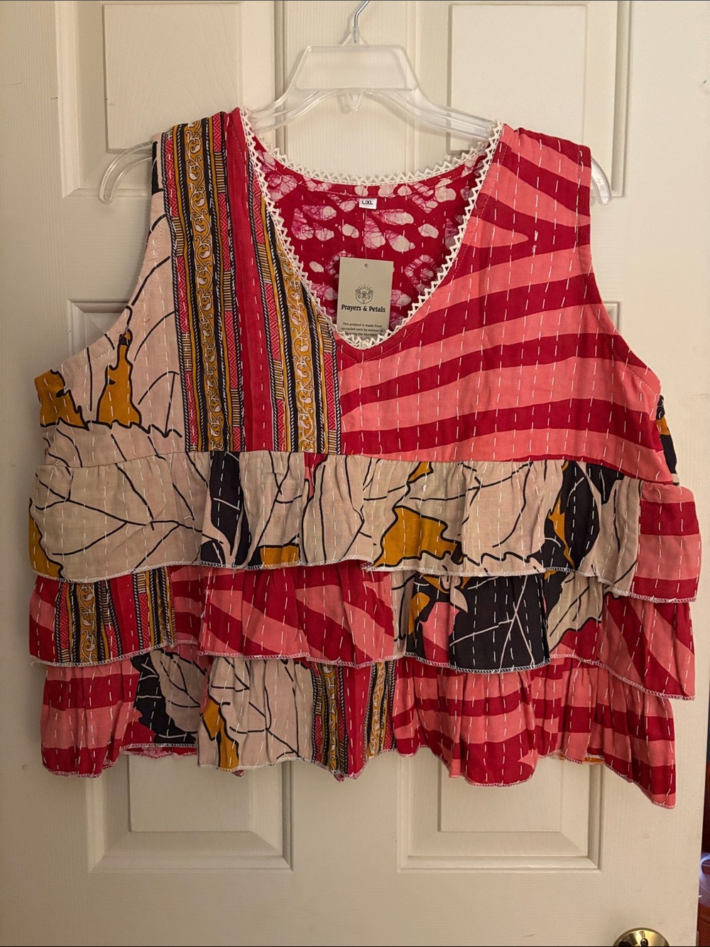 Boho Ruffle Tiered Sleeveless Top, Multicolor, Size L/XL, NWT